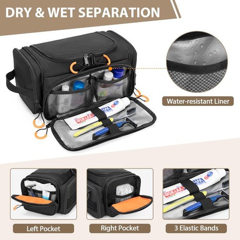 Skiennix Tactical Toiletry Bag - Hanging Travel Dopp Kit Organizer for Men | Black, Compact Design