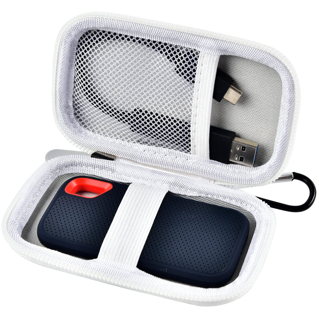 Case for SanDisk Extreme Portable SSD & Extreme PRO, Hard Shell Protective Storage Bag with Carabiner, Fits 1TB 2TB 4TB 8TB External Solid State Drive (White, for Sandisk V2)
