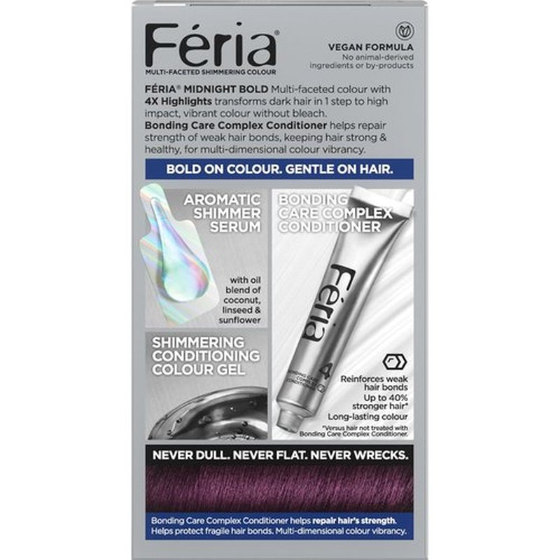 L’Oreal Paris Feria Midnight Bold Hair Dye - One-Step Permanent Color Kit for Dark Hair | Orchid Glow