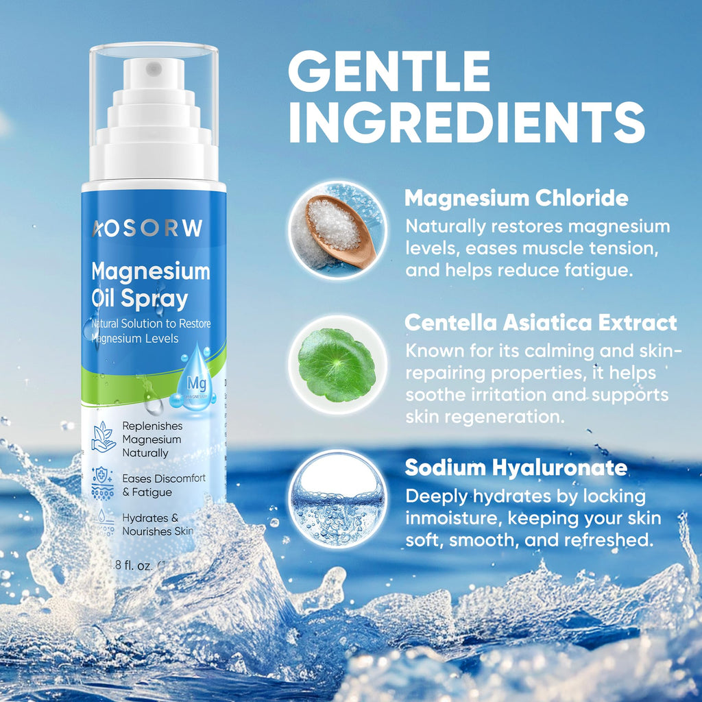 AOSORW Pure Magnesium Oil Spray - Natural Topical Magnesium for Nighttime Comfort Sleep - Non-Greasy for Feet, Hands and Body (4.8 Fl Oz (Pack of 1))