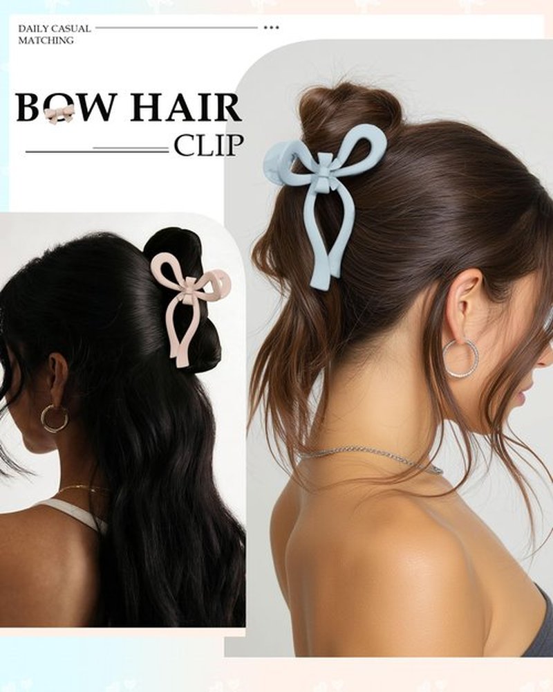 4 PCS Bow Hair Clips for Women Bow Claw Clip 5" Large Hair Claw Clips for Thick and Long Hair Cute Bows Jaw Clip (5" - Pink + Blue + Green + Dark Apricot, 5" Extra Large)