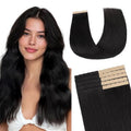 GOO GOO Tape in Hair Extensions Human Hair, 1B Natural black, 16inch 40g 10pcs, Mini Tape Cut to Fit，Skin Weft Seamless Invisible, Remy Human Hair