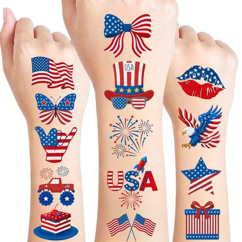 85Pcs Fourth Of July Patriotic Temporary Tattoos - Memorial Day Decorations Party Favors 4th of July Decorations Supplies 4th of July Gift Patriotic Accessories Independence Day Red White Blue USA
