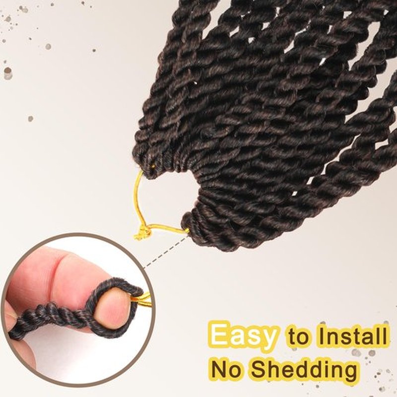 Kachanaa 14 Inch Wavy Senegalese Twist Crochet Hair 8 Pack Synthetic Short Pre Looped Kids Crochet Braids with Curly Ends Pre Twisted Small Havana Twist Braiding Hair for Black Women 1B#