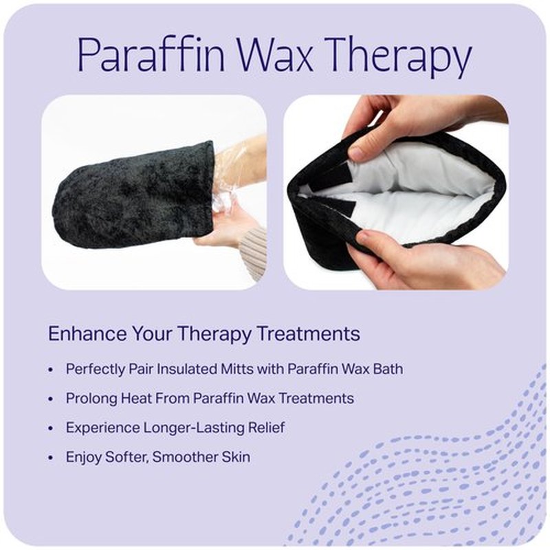 Therabath Insulated Mitts for Paraffin Wax Bath, for Skin Therapy, for Home and Spa, Made in The USA, 1 Pair (Black)