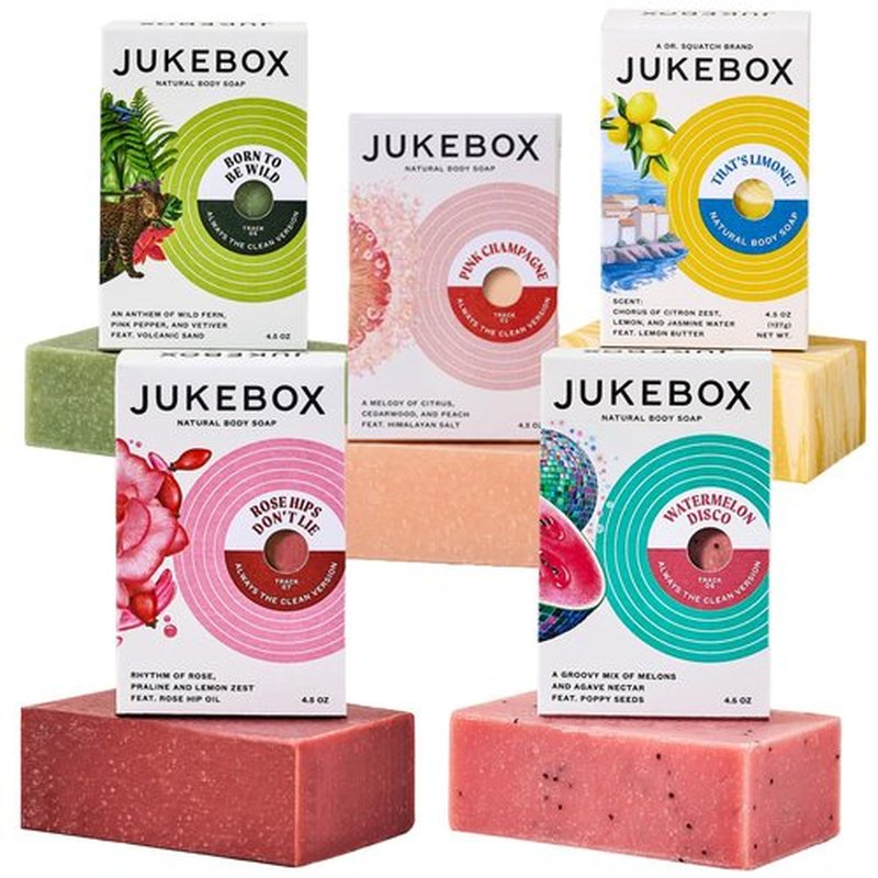 JUKEBOX, Natural Bar Soap,Watermelon Disco, Born To Be Wil, Rose Hips Don't Lie, Pink Champagne,That's Limone,Cold Process,Bath Soap,No Harmful Ingredients,All Skin Types-by Dr. Squatch-4.5oz, 5 Pk