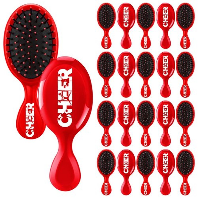 SiliFine 20 Pack Cheer Mini Hair Brushes Bulk Cheer Gifts Bulk for Team Detangling Hair Brushes Plastic with Bristles for Cheerleader Team Sport Valentine Gifts for Women(Red)