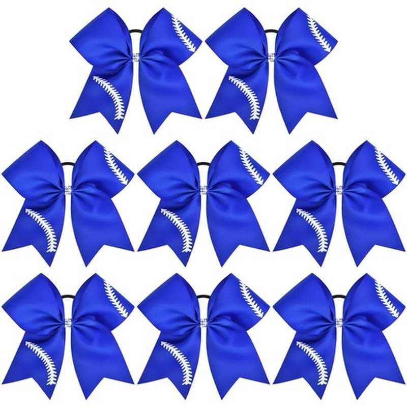 8 PCS Softball Bows 8" Softball Cheer Bows Bulk Hair Bows Cheerleading Sports Cheerleader Ponytail Holder Softball Accessories for Girls College Competition Blue