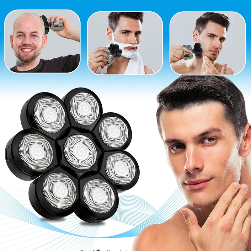 8D Electric Shaver Replacement Heads - Universal Stainless Steel Rotary Blades for Bald Head Razor | 8 Black Blades