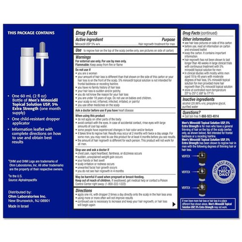 Minoxidil Men's 5% Solution 2oz Tincture Bottle Clinically Proven to Regrow Hair, Topical Solution 5%, Hair Thinning Treatment (2 Fl Oz (Pack of 1))