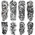 Halloween Temporary Tattoos 4-Sheet Skull Full Sleeve Tattoos and 4-Sheet Fake Skull Half Arm Tattoo Stickers