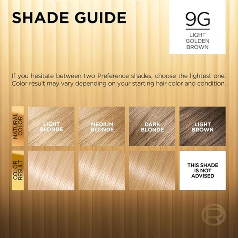 L'Oreal Paris Hair Color - Superior Preference Luminous Fade-Defying Dye, Light Golden Blonde 9G, 1 Kit