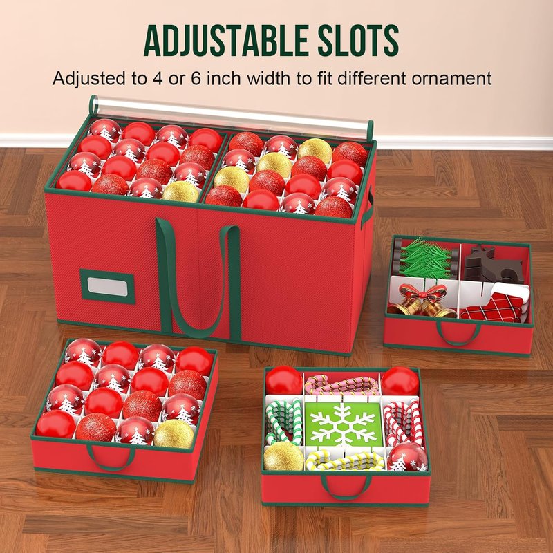 Christmas Ornament Storage Box - Store 128 Ornaments | Dual Zipper Closure & Adjustable Dividers