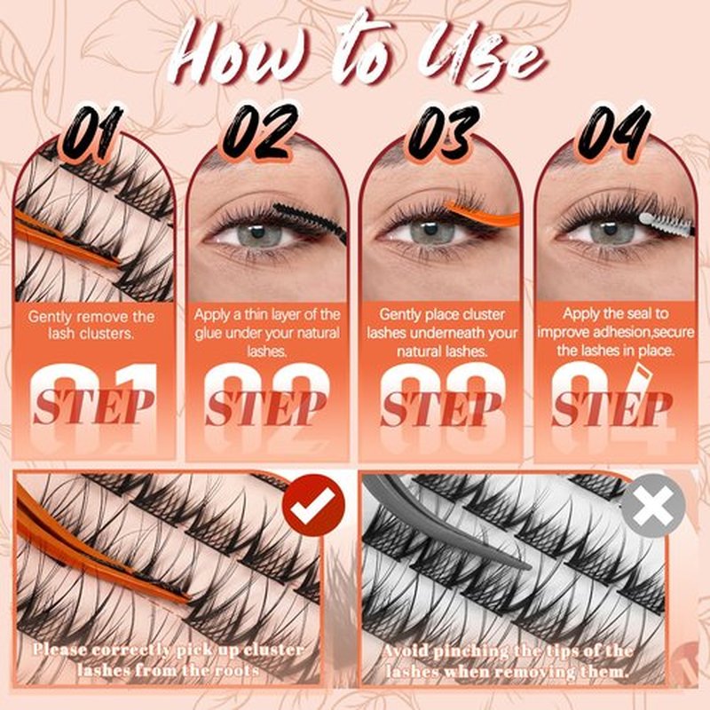 Seeklip Natural Lash Clusters Kit 192Pcs Wispy Lashes Clusters Kit 8-18mm Mix Length Cluster Eyelash Extensions with Bond & Seal Tweezers DIY Natural Eyelashes Soft Thin Band (Natural)