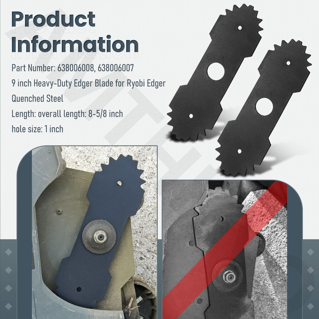 AMTHKNO 2-Pcs 9 inch Heavy-Duty Edger Blade for Ryobi Edger RY13050 RY13050A RY15518 RY40030 P2300, Replaces 638006008 638006007, 1" Center Hole - Quenched Steel