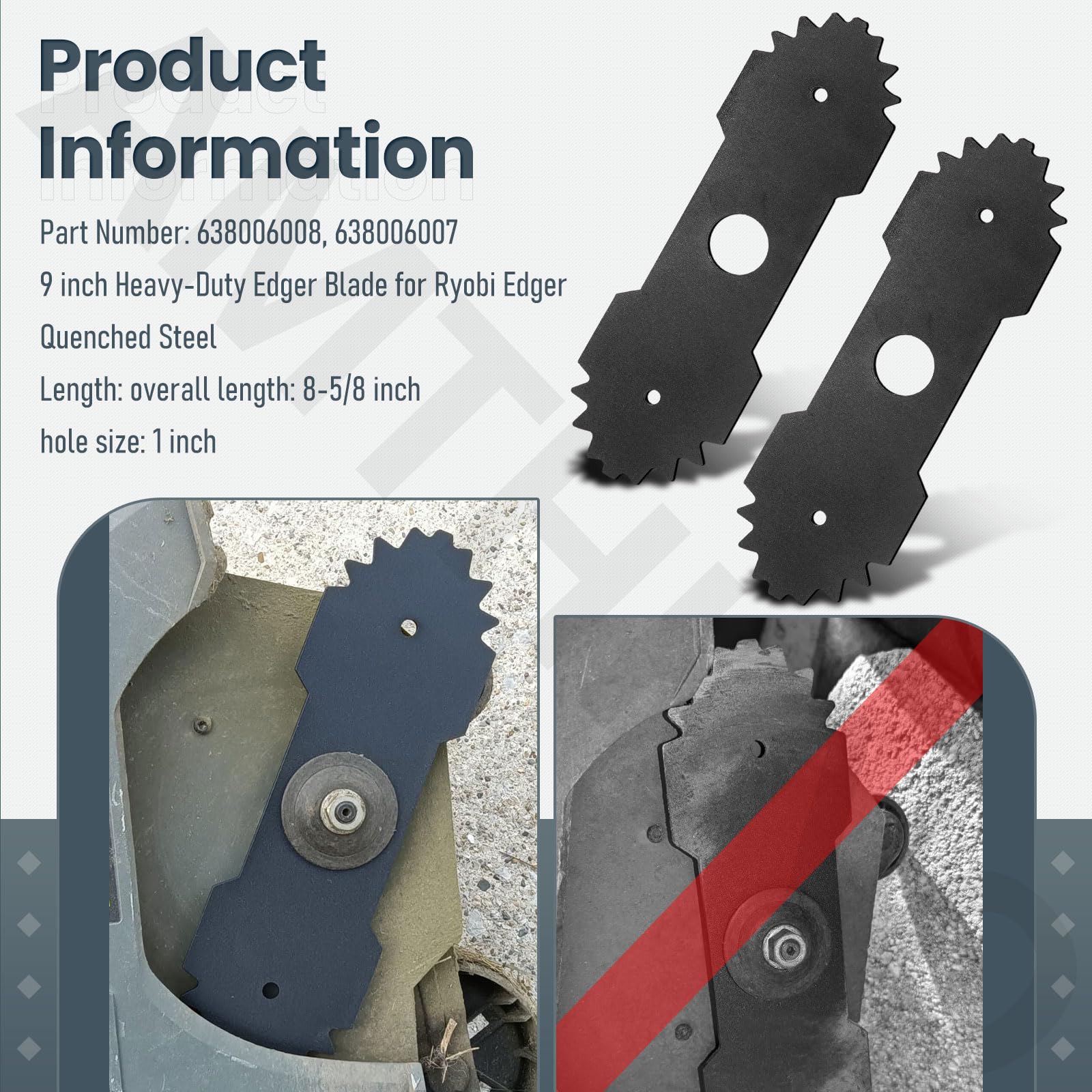 AMTHKNO 2-Pcs 9 inch Heavy-Duty Edger Blade for Ryobi Edger RY13050 RY13050A RY15518 RY40030 P2300, Replaces 638006008 638006007, 1" Center Hole - Quenched Steel