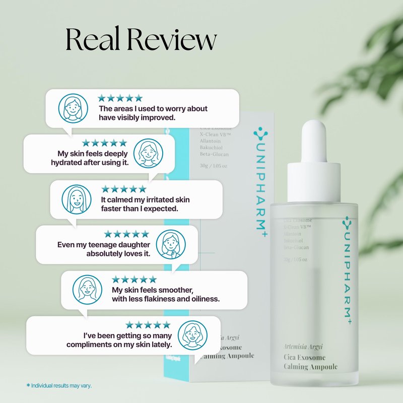 UNIPHARM Artemisia Argyi Cica Exosome Calming Ampoule, 1.05 oz, Soothing Serum for Sensitive Skin