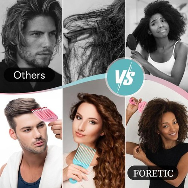 Foretic Smooth Hair Pick Comb for Curly, Thick, Medium to Long Hair, Facial -6.9inch（Blue, Pink）