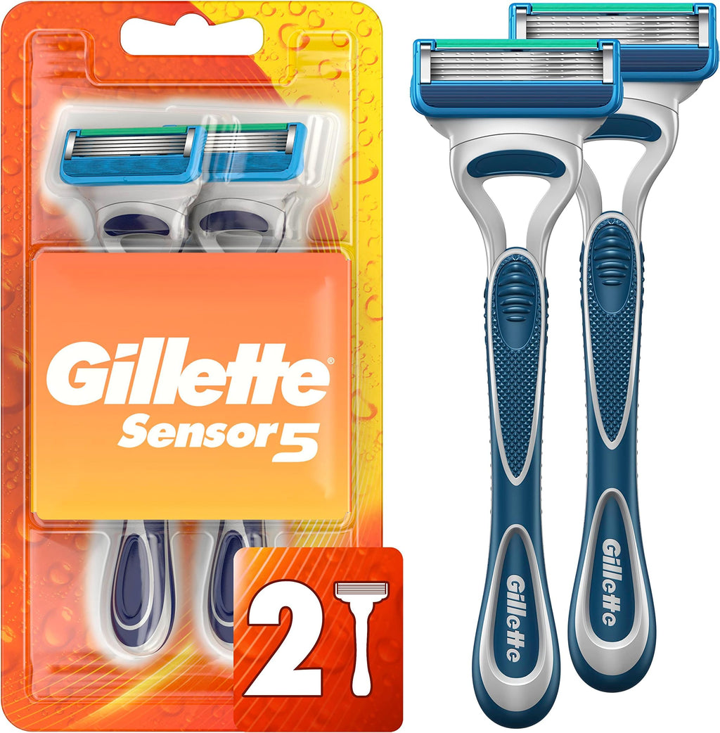 Gillette Sensor5 Men's Disposable Razors, 2 Count (Pack of 12)