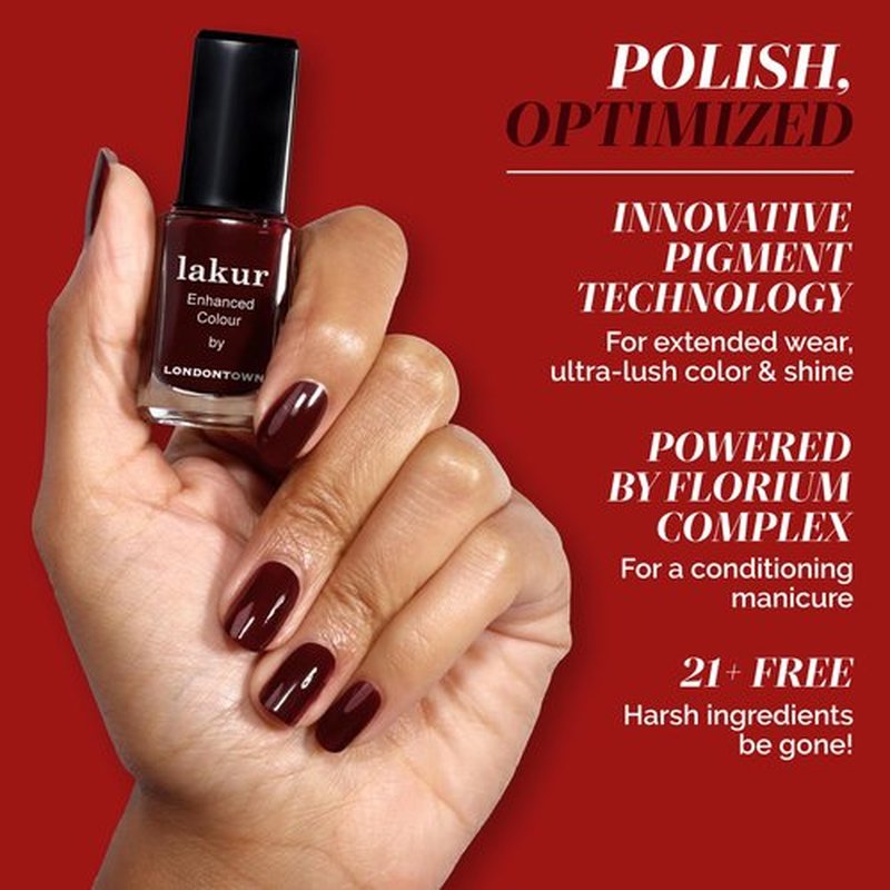 LONDONTOWN lakur Nail Polish - Chip-Resistant, Non-Toxic, Conditions & Hydrates Nails | Glossy Maroon Red, Naughty List, .40 fl oz