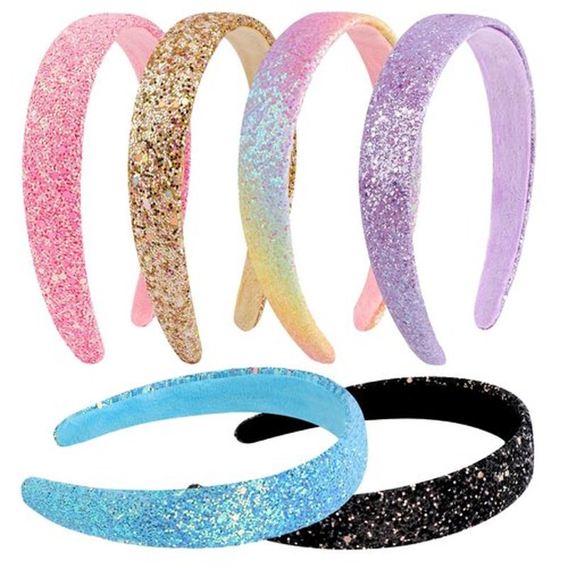 Tihebax 6Pcs Headbands for girls Women Glitter Rainbow Headband Women Girls Sparkly Headband Gold Pink Blue Purple Hairband for Girls Hair Accessories for Party Holiday Back to School