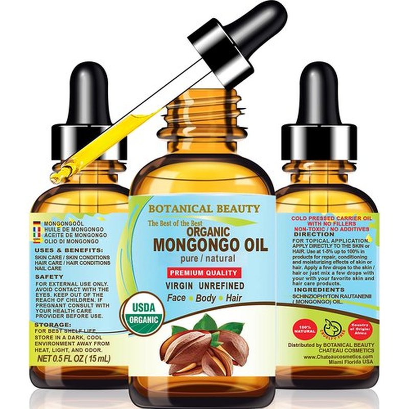 Botanical Beauty Organic MONGONGO OIL Manketti Seed Oil 100% Pure Natural Virgin Unrefined Cold-Pressed Carrier Oil for Face Skin Body Hair Lip Nails Rich in Vitamin E (0.5 Fl Oz 15 ml)