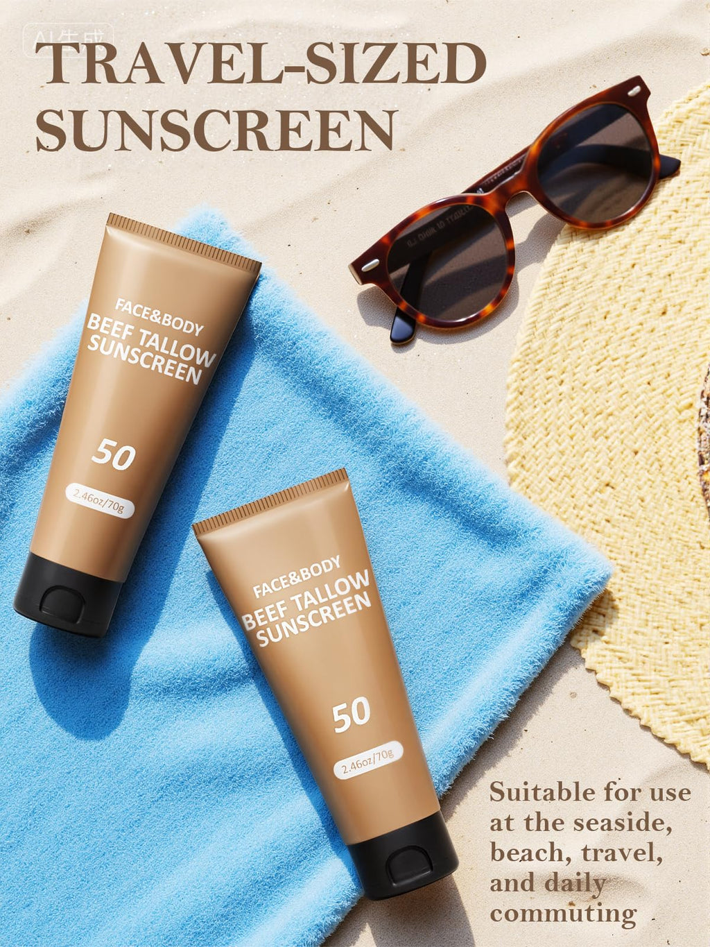 Beef Tallow Sunscreen, Sunscreen for Face, Natural Reef Safe Sunblock for Face Body, Non Greasy Clean Travel Sun Screen Sunblock for Sunmmer Outdoor Travel, 3 Packs