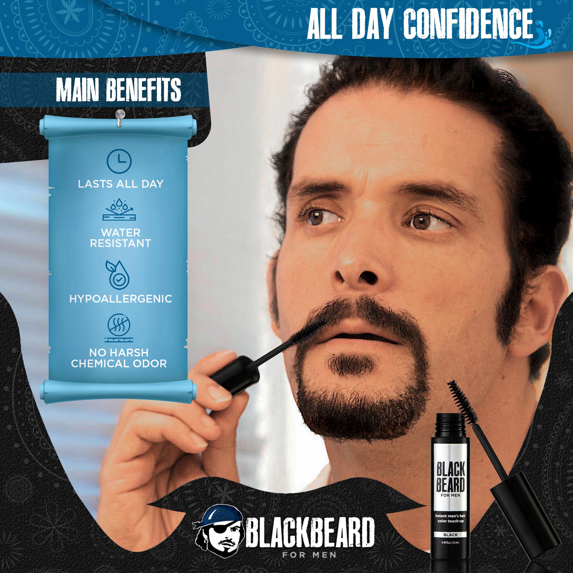 Blackbeard for Men Instant Beard Color, Black, 3 Pack