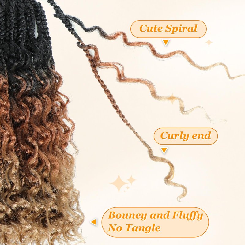 Yewell Goddess Box Braids Crochet Hair - Boho Crochet Box Braids With Curly Ends, 9 Packs Bohomian Box Braids Crochet Hair For Black Women, Pre Looped (10Inch, 1B/30/27)