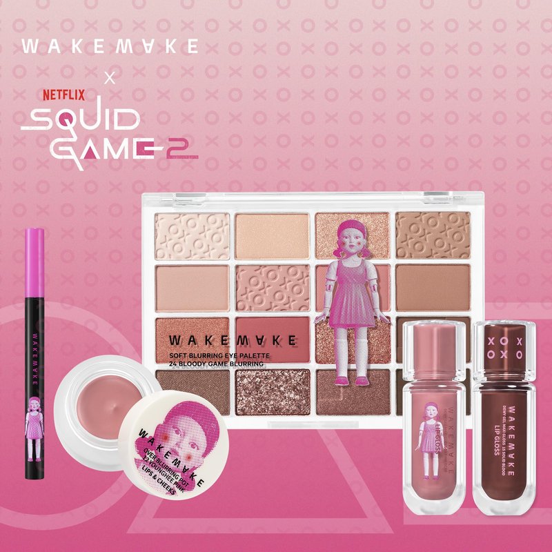 WAKEMAKE x NETFLIX SQUID GAME Dewy Gel Maxi Gloss 14 Pink Scar Set (+Watery Tok Tint Mini 7 Bloody Pop)
