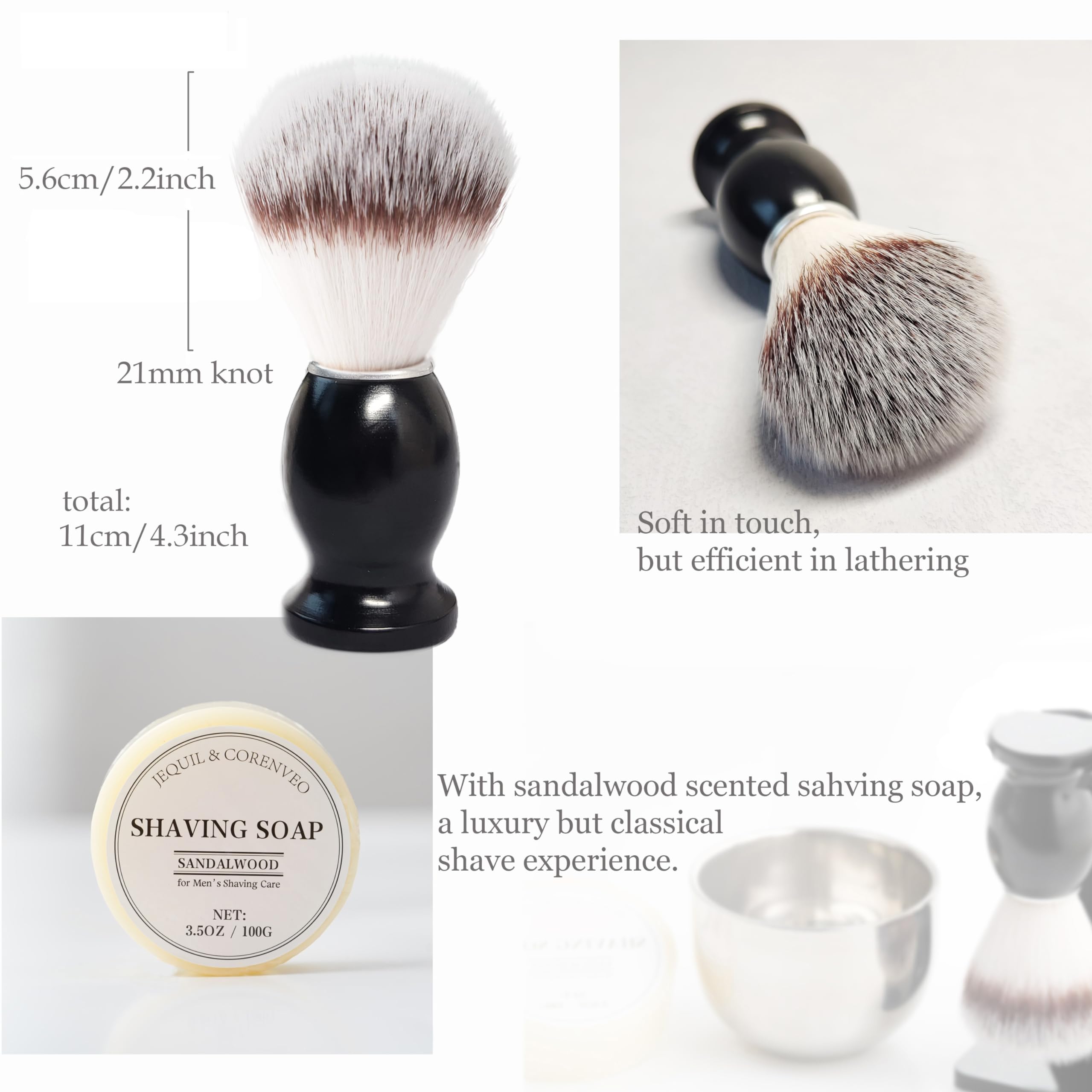 Shaving Brush Set for Men, 4pcs Shaving Set Includes Shaving Brush Shaving Soap, Steel Bowl and Razor Stand