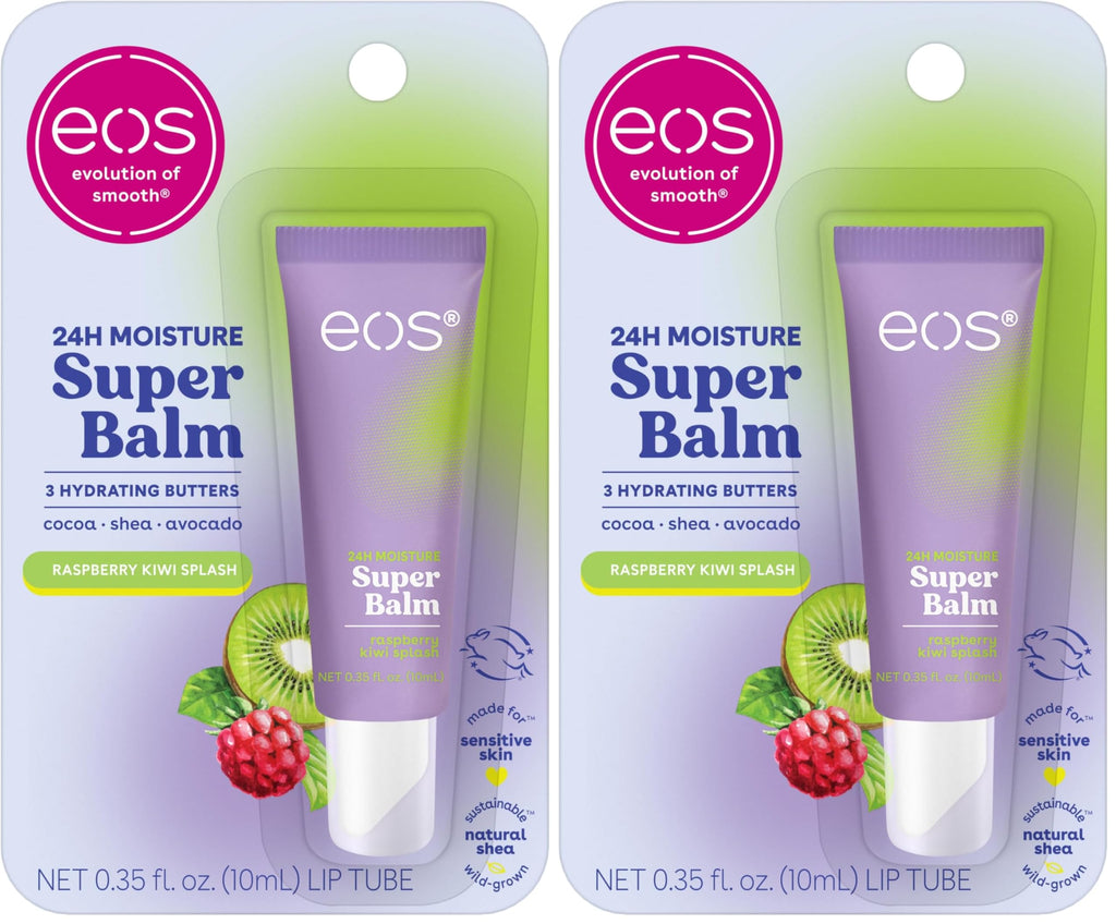 eos 24H Moisture Super Balm - Raspberry Kiwi Splash, Day or Night Lip Treatment, Made for Sensitive Skin, Lip Balms & Moisturizers, 0.35 fl oz (Pack of 2)
