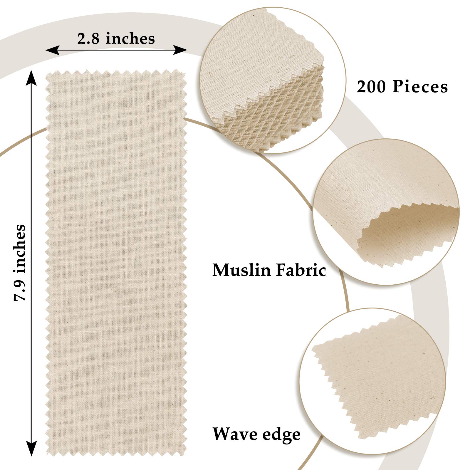 Whaline 200Pcs Fabric Wax Strip Natural Muslin Epilating Wax Strips Facial Hair Removal 7.9 x 2.8 Inch Large Cotton Cloth Precut Waxing Strips for Women Men Body Face Arms Legs Hair Removal