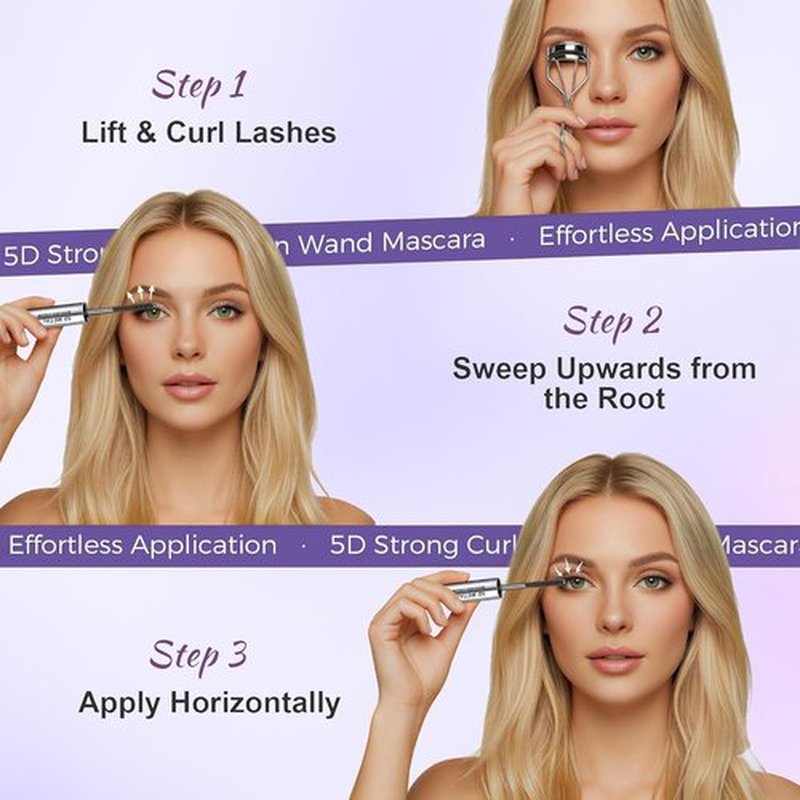 Iron Wand Mascara - 5D Curling Waterproof Mascara with Washable Metal Wand | Black, Long-Lasting Volume & Length