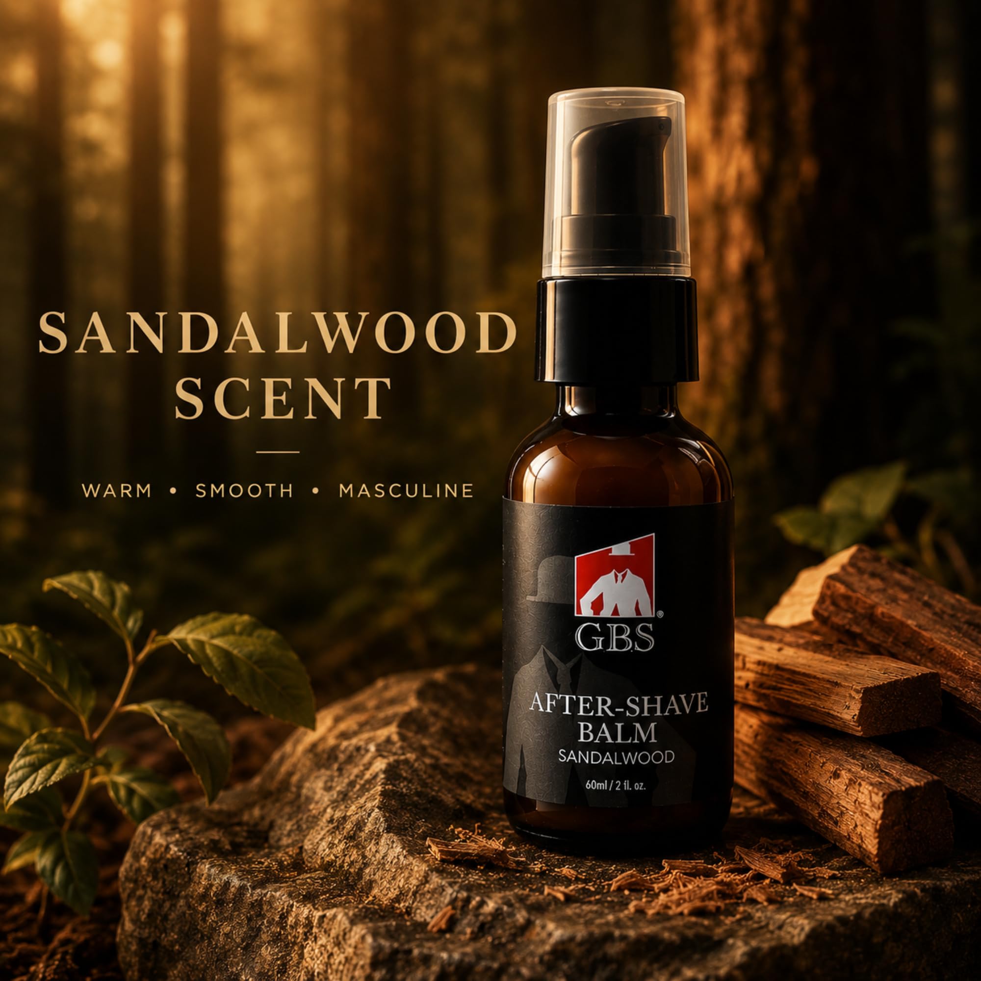 G.B.S Aftershave Balm Sandalwood, for Men - soothes razor burn, redness and irritation