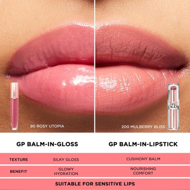L'Oreal Paris Glow Paradise Hydrating Tinted Lip Balm-in-Gloss with Pomegranate Extract & Hyaluronic Acid, Ultra-Gentle, Non-Sticky Formula, Pristine Pink, 0.23 Fl Oz