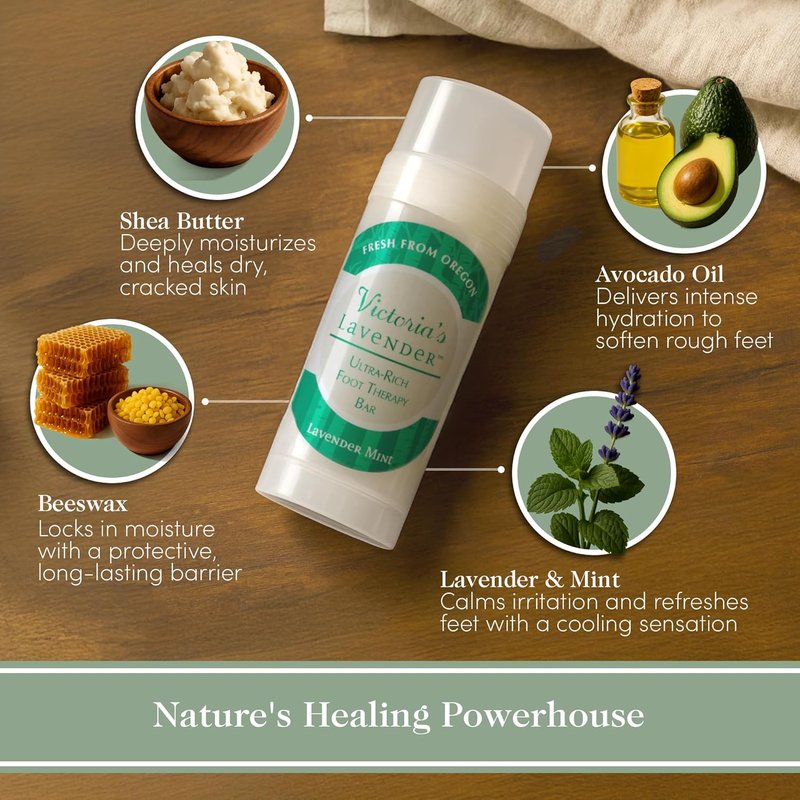 Victoria's Lavender Heel Balm Stick - Ultra-Rich Foot Therapy for Dry, Cracked Feet - 2.5oz Lavender Mint