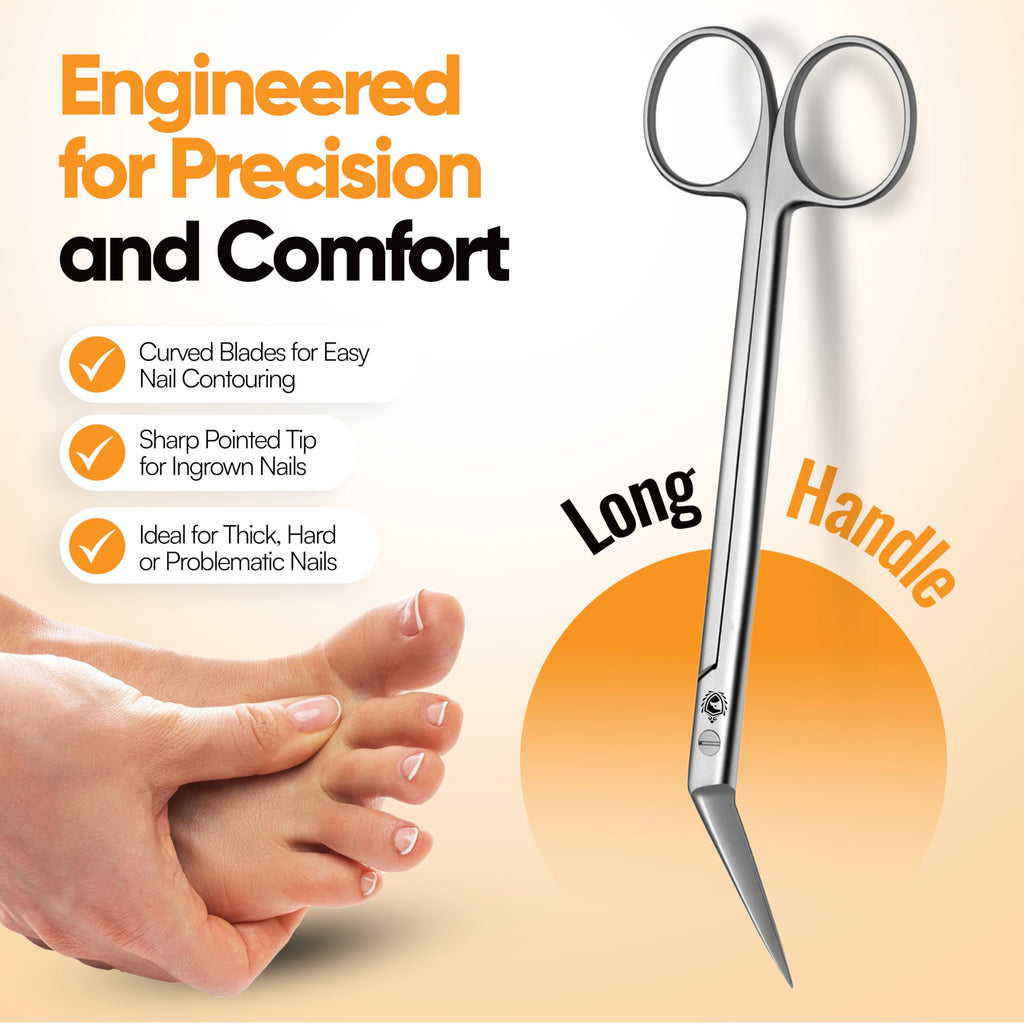 Long Handle Toenail Scissors - 6” Long Handled Nail Clippers for Seniors Podiatrist Manicure Pedicure Podiatry for Elderly Men Women Ingrown Toe Nails Fingernail Cuticle Trimmer Cutter Stainless Steel
