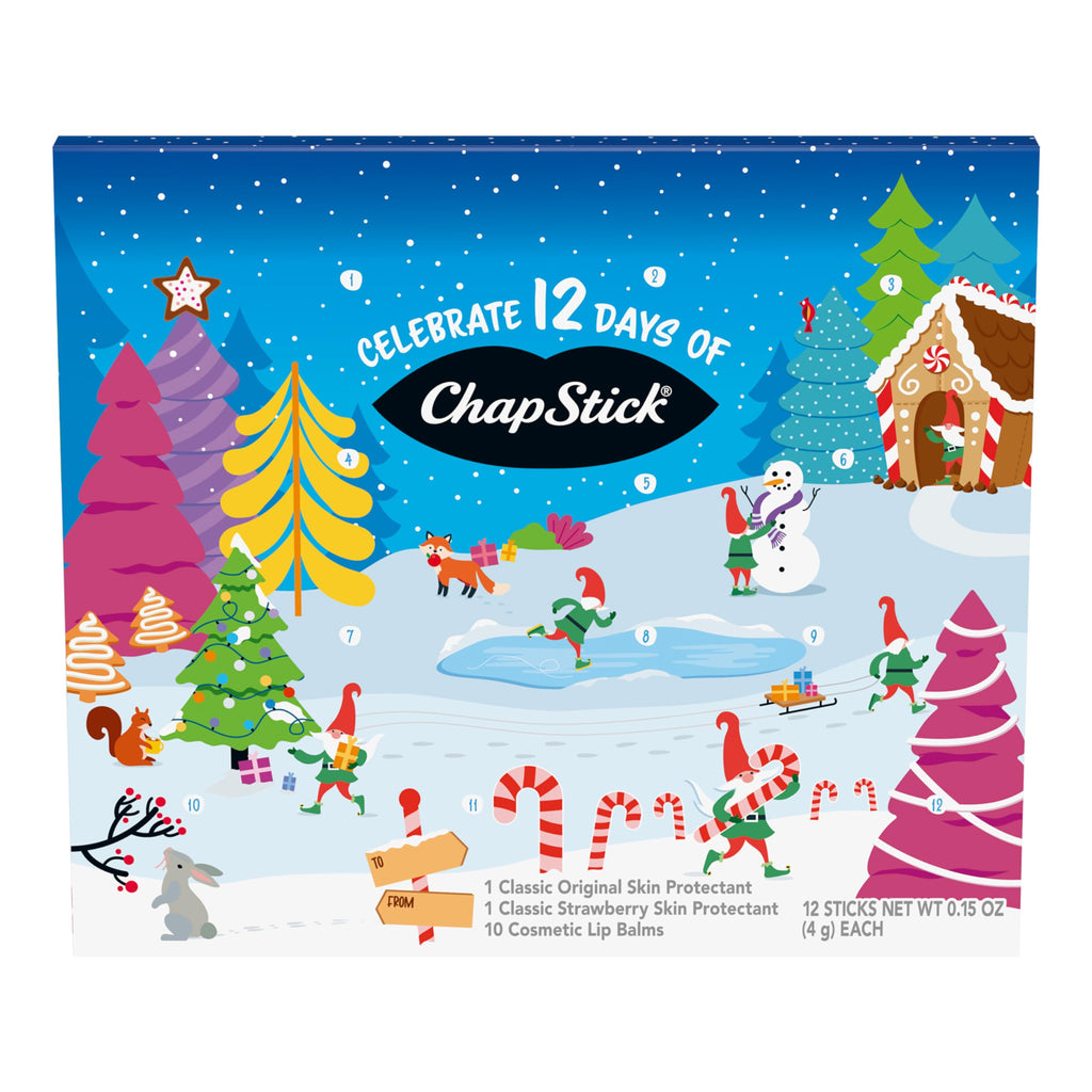 ChapStick 12 Days of Holiday Advent Calendar Lip Balm Gift Set - 0.15 Oz (Pack of 2)