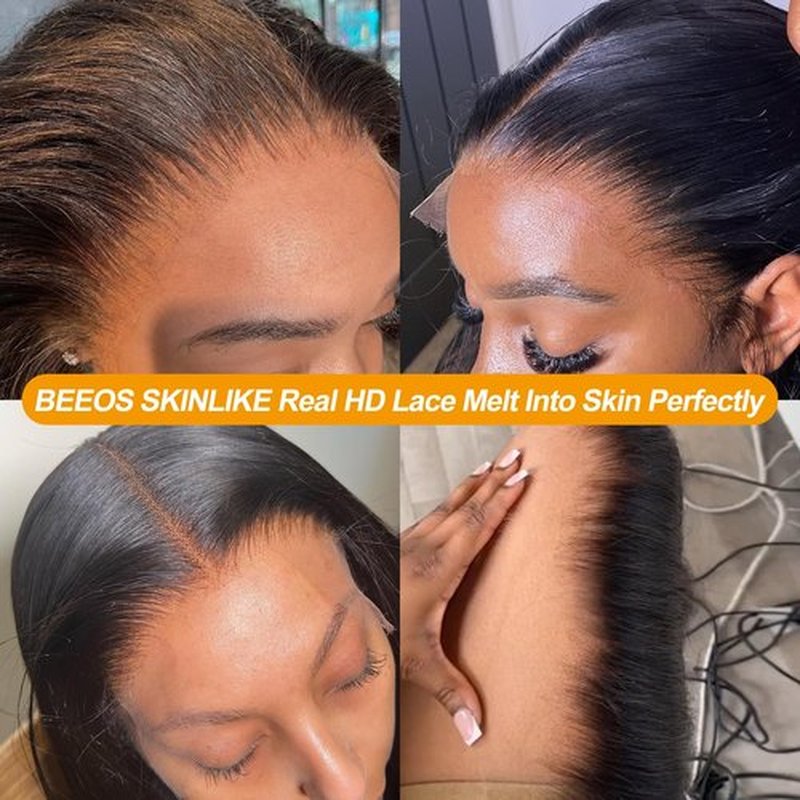 BEEOS 2x6 SKINLIKE Real HD Lace Closure, Straight Human Hair Bleached Knot Pre-Plucked 0.10mm Ultra-thin Invisible HD Lace Closure 14 Inch