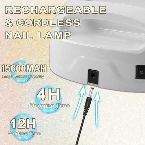 BOMOQING 96W Rechargeable UV LED Nail Lamp, Cordless UV Light for Nails with LCD Display Auto Sensor, 4 Timer Setting and Smart Sensor Nail Dryer,Nail Cure Light with Removable Bottom(White)