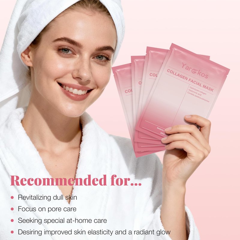 Yargkos 8 Pcs Collagen Facial Mask, Real Deep Overnight Hydrogel Face Sheet Mask Skincare, Moisturizing Hydrating Jelly Gel Mask, Elasticity Improvement, Pore Minimizing, Self Care Gifts for Women