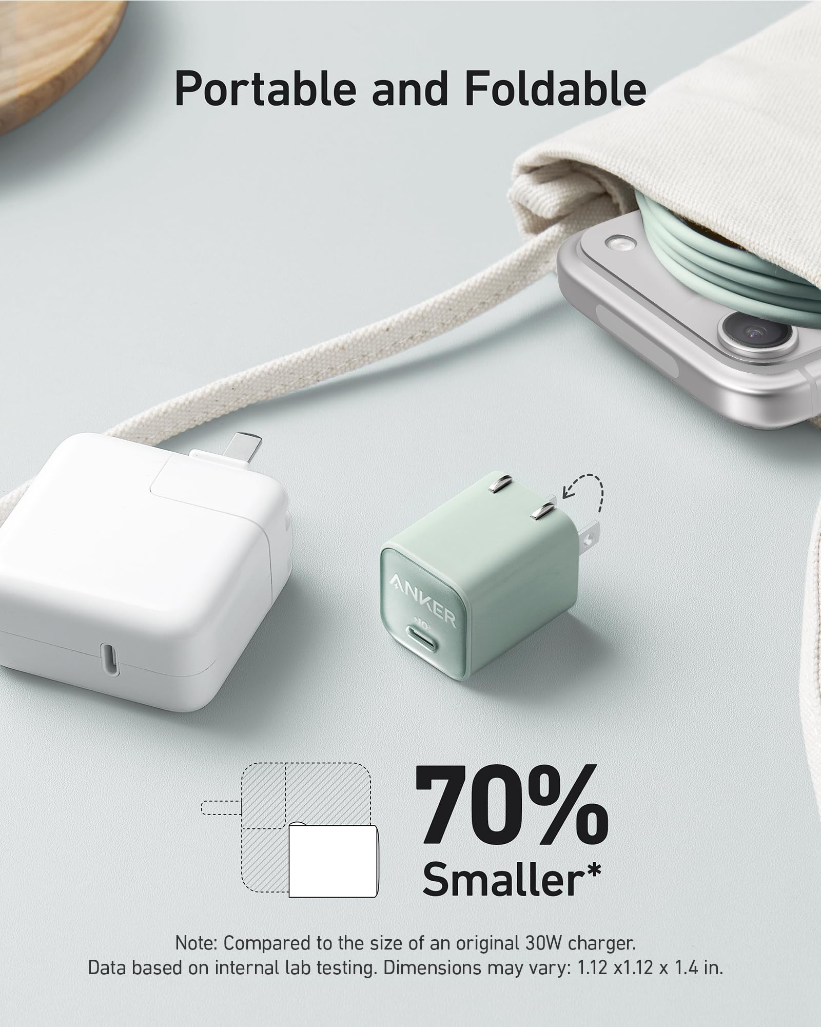 Anker Nano Phone Charger, USB C GaN Charger 30W, PIQ 3.0 Foldable PPS Fast Charger USB C for iPhone 17/16 and More Series, Galaxy, iPad, Compatible with MagSafe