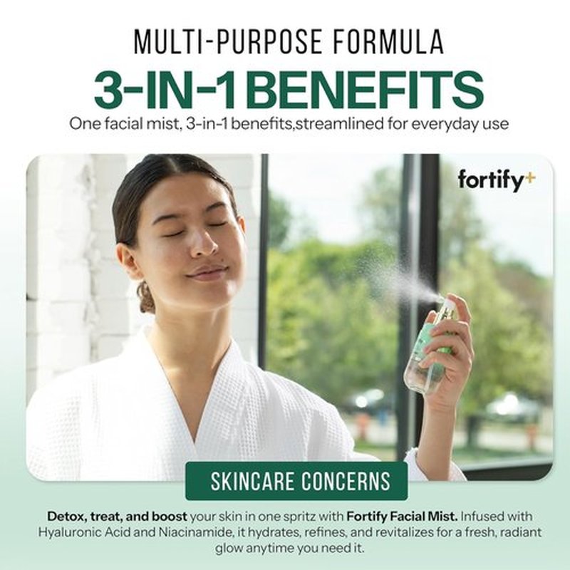 Fortify Skincare Niacinamide & Hyaluronic Acid Face Mist - Hydrating, Soothing 3-in-1 Facial Spray - 2.87 Oz