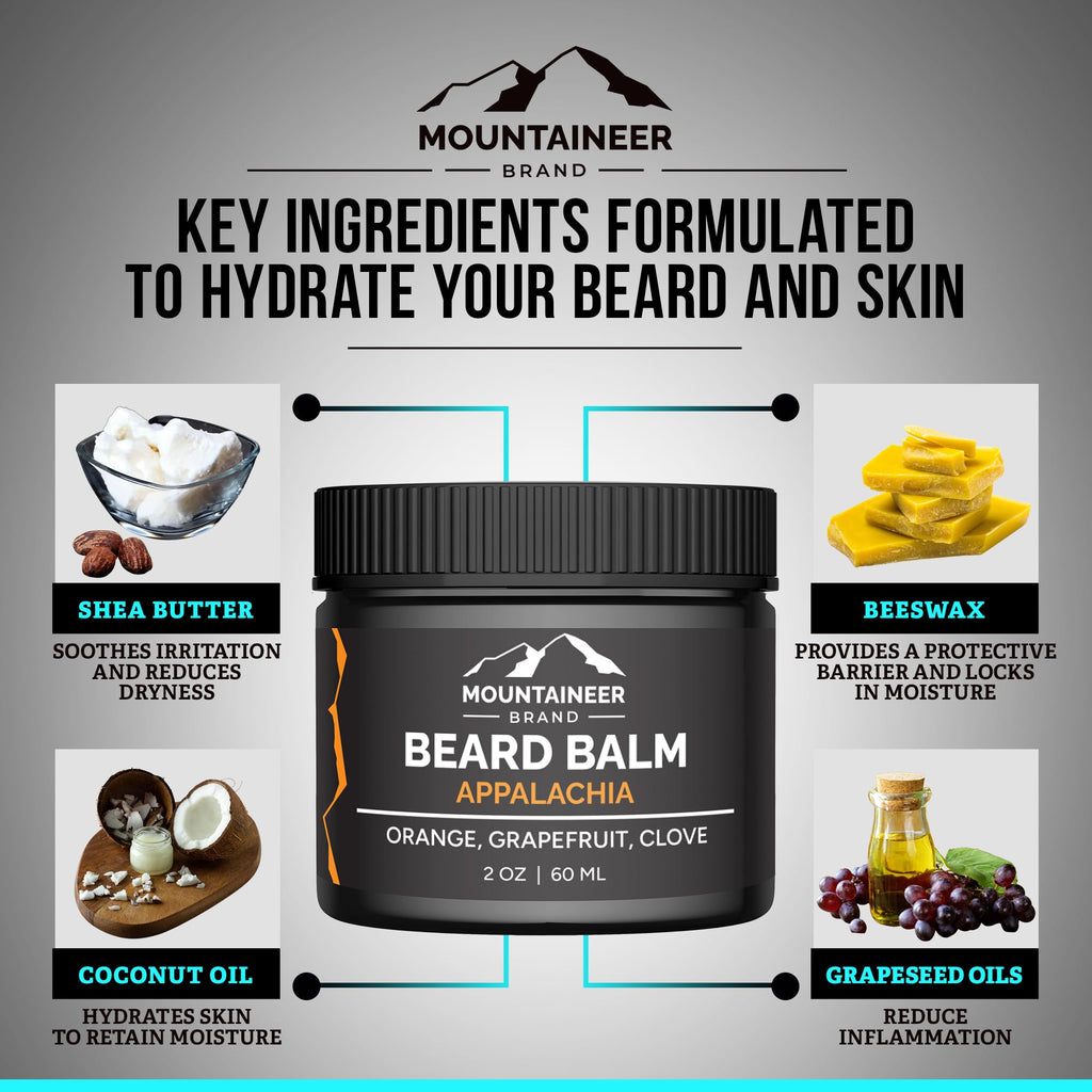 Mountaineer Brand Natural Beard Balm with Appalachia Scent | Scents Inspired by Nature | Beard Butter for Men | Leave in Condidtioner | Hydrates, Softens and Tames | Made in West Virginia | 2oz