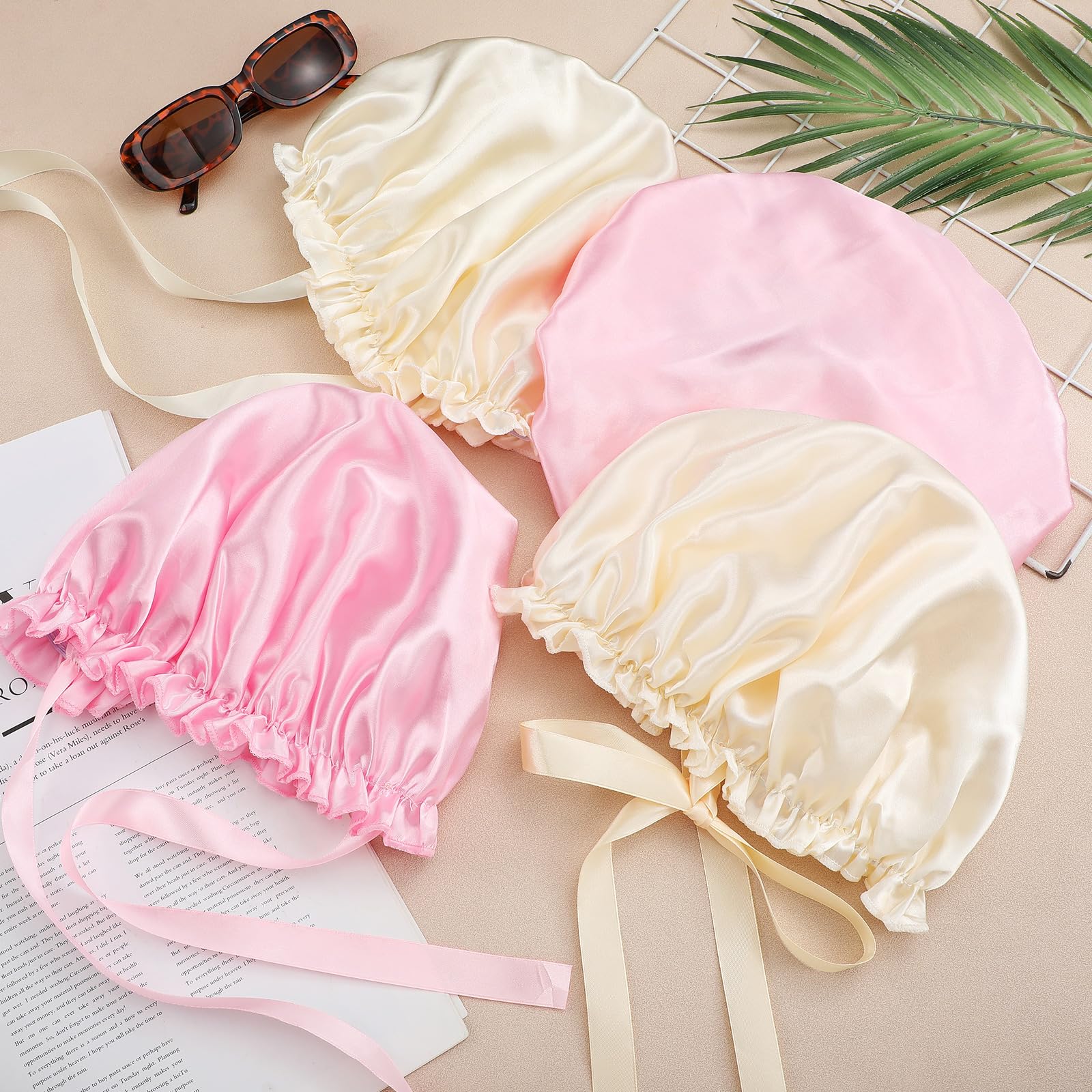 Jiuguva 4 Pieces UV Protection Tanning Face Cover Face Tanning Mask Hair Cap Protective Hair Bonnet for Women Salon, 5.91 x 4.33 Inches(Gold, Pink)