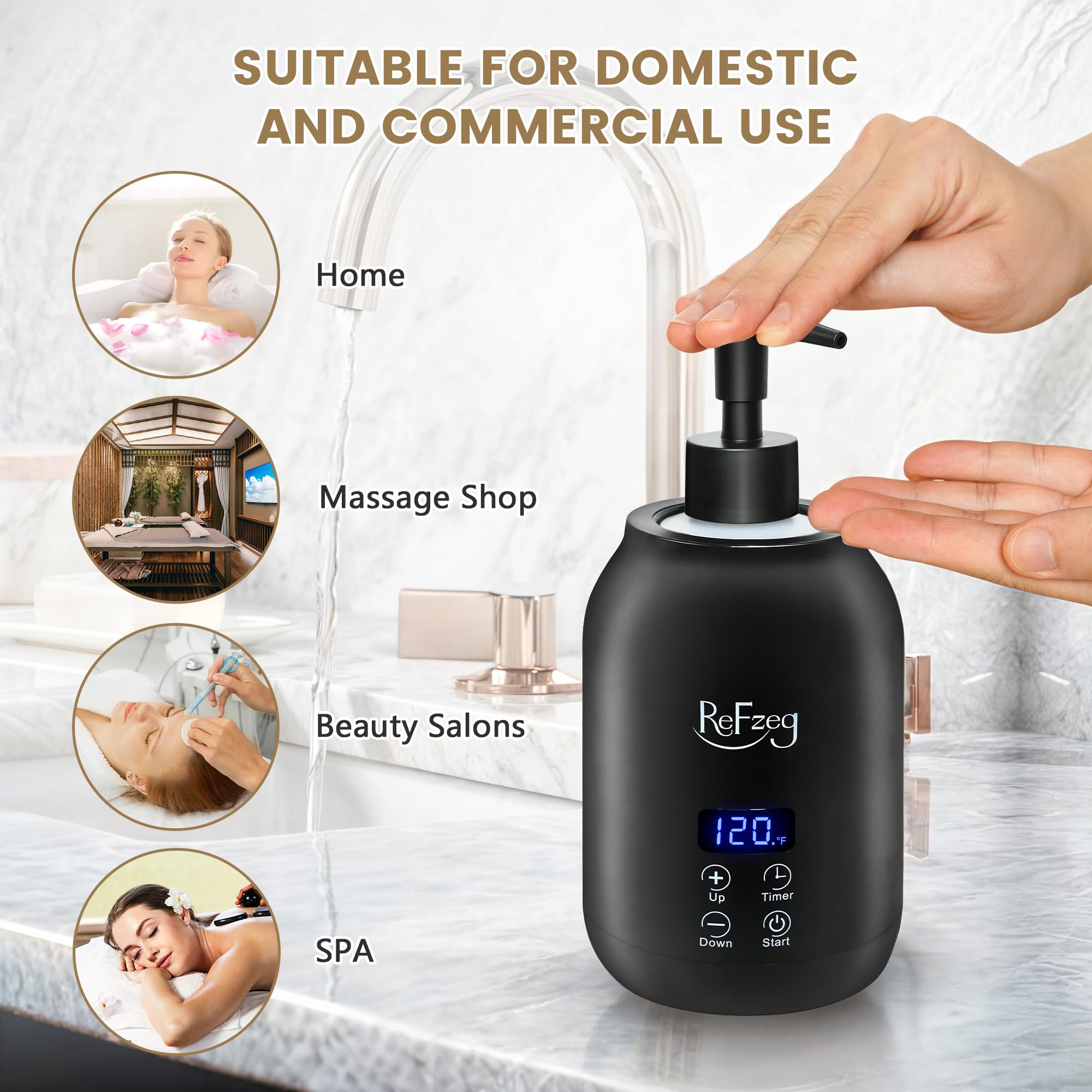Massage Oil Warmer Bottle Professional Electric Lotion Digital Heater for SPA, Portable Oil Warmer Heated Cream for Beauty Salon Home, with ℃/℉ Switchable Display, Two Oil Dispenser Bottle
