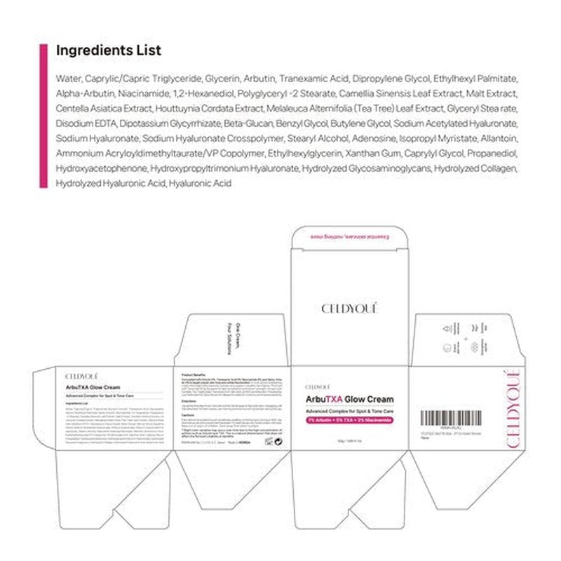 Arbutin 7% + Tranexamic Acid 5% + Niacinamide 2% Intensive Tone Care Facial Cream -Dark Spots, Freckle, Blemishes, Pigmentation, Dull & Uneven-Looking Tone w/ Alpha Arbuitn 20,000 ppm Korean Skincare