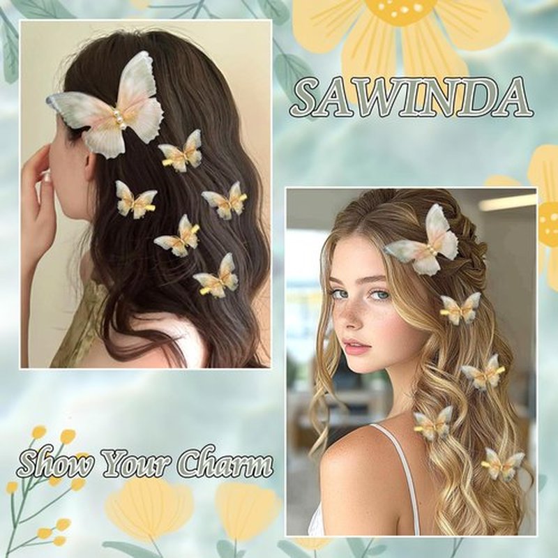 SAWINDA 8Pcs Tulle Rhinestone Butterfly Hair Clips Moving Wings Butterflies Hair Barrettes for Girls Y2K Glitter Hairpins Cute Butterfly Claw Clips Fairy Accessories for Women Thick Thin Hair