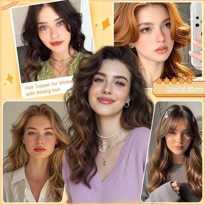 Hair Toppers for Women, 20 Inch Toppers Hair pieces for Women with Thinning Hair Big Base Curly Wavy Wiglets Cover 360° 3D Middle Part Clip in Bangs (Highlights Blonde Brown with Dark Root)